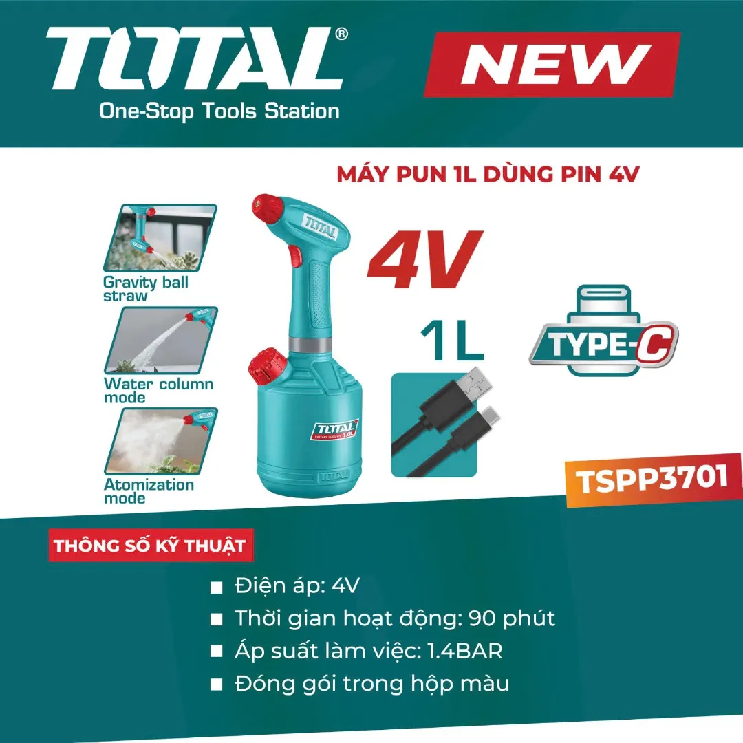 Máy phun 1L dùng pin 4V-TOTAL-TSPP3701
