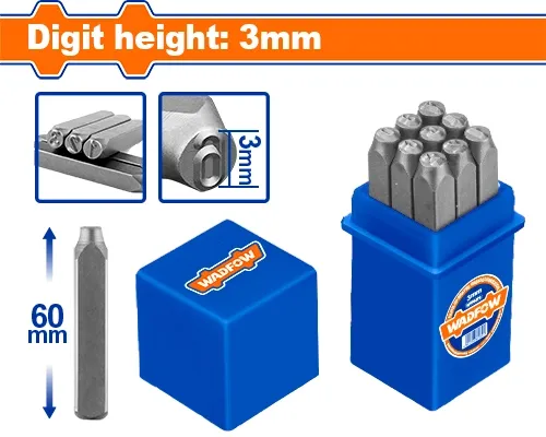Bộ 9 mũi đột chữ số 3mm-Wadfow WCC9593