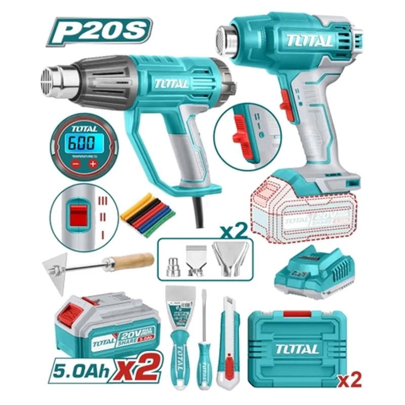 Bộ combo máy thổi nhiệt TB20056 dùng điện 2000W & máy thổi nhiệt TBLI20025 dùng pin 20V-TOTAL-TOSLI250801
