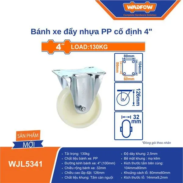 Bánh xe đẩy nhựa PP cố định 4" WADFOW WJL5341