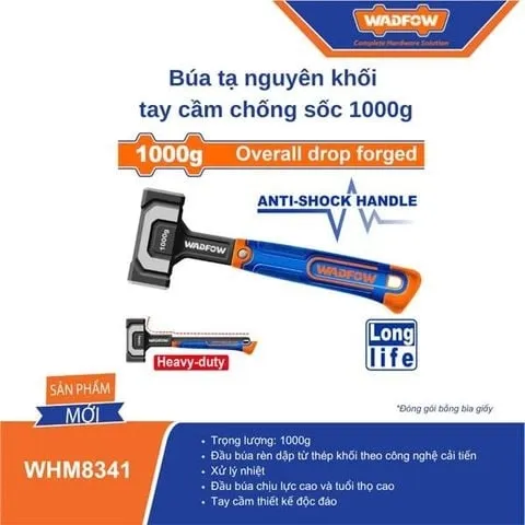 Búa tạ nguyên khối tay cầm chống sốc 1000g-Wadfow WHM8341