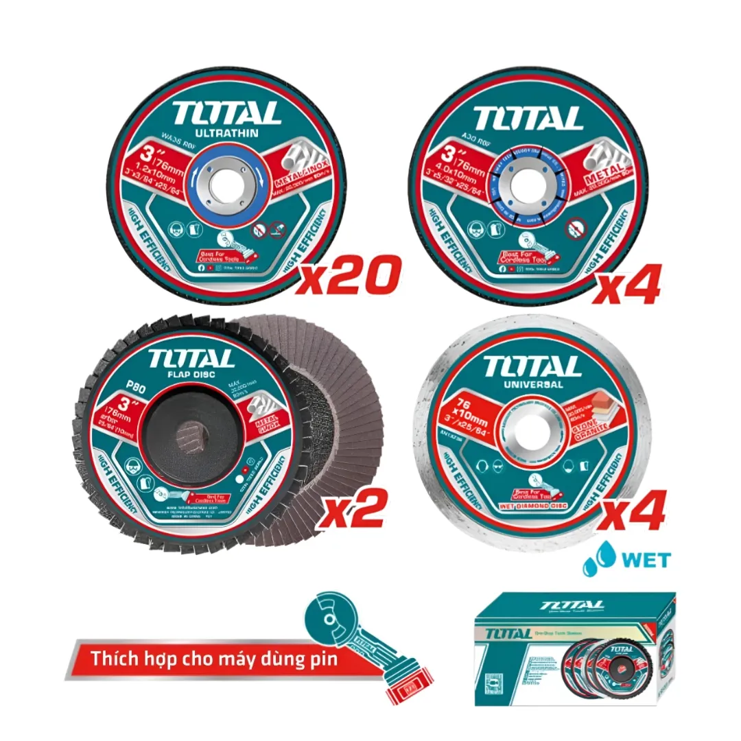 Bộ 30 đĩa cắt và mài 76mm-TOTAL-TAC97630