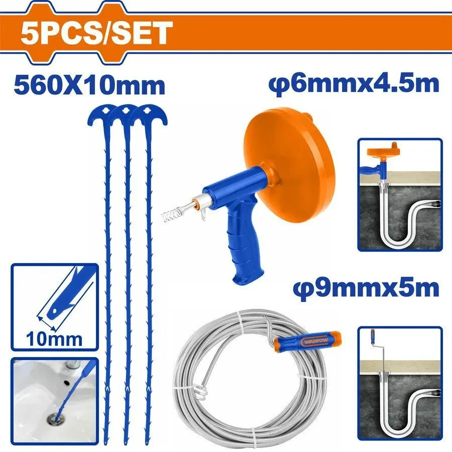 Bộ 5 món Dụng cụ thông tắc đường ống-Wadfow WDD9301