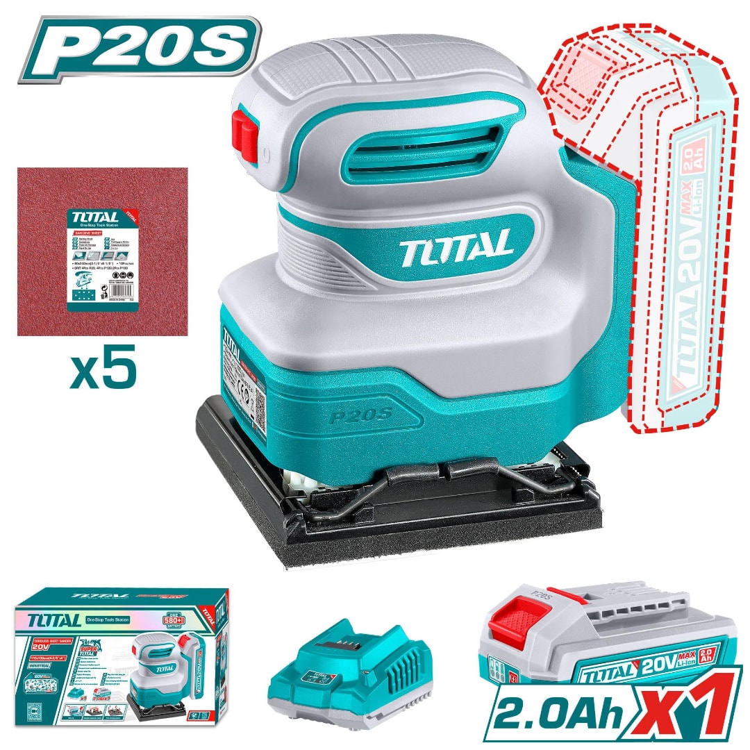 Máy chà nhám vuông dùng pin Lithium-Ion 20V-TOTAL-TSHSLI20141
