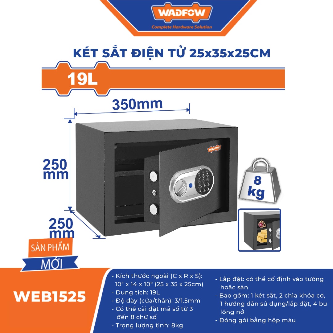 Két sắt điện tử 25x35x25cm-Wadfow-WEB1525