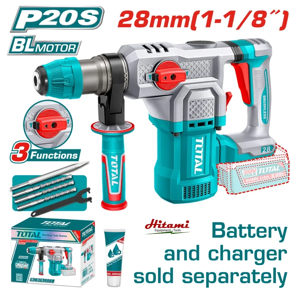 Máy khoan động lực không chổi than dùng pin 20V (không kèm pin & sạc)-TOTAL-TRHLI20286