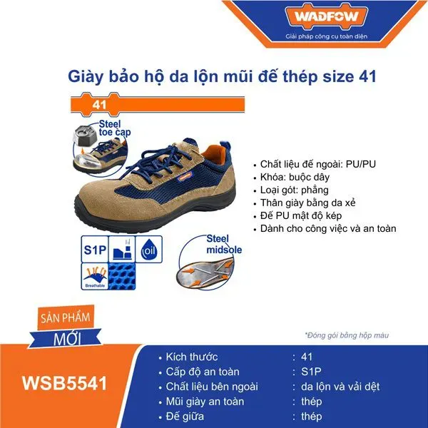 Giày bảo hộ da lộn mũi đế thép size 41-Wadfow WSB5541