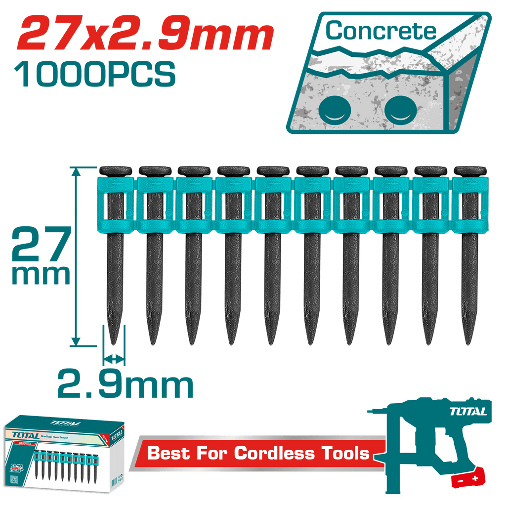 Bộ 10 pcs đinh bắn bê tông liên tục 27mm-TOTAL-TAC02271