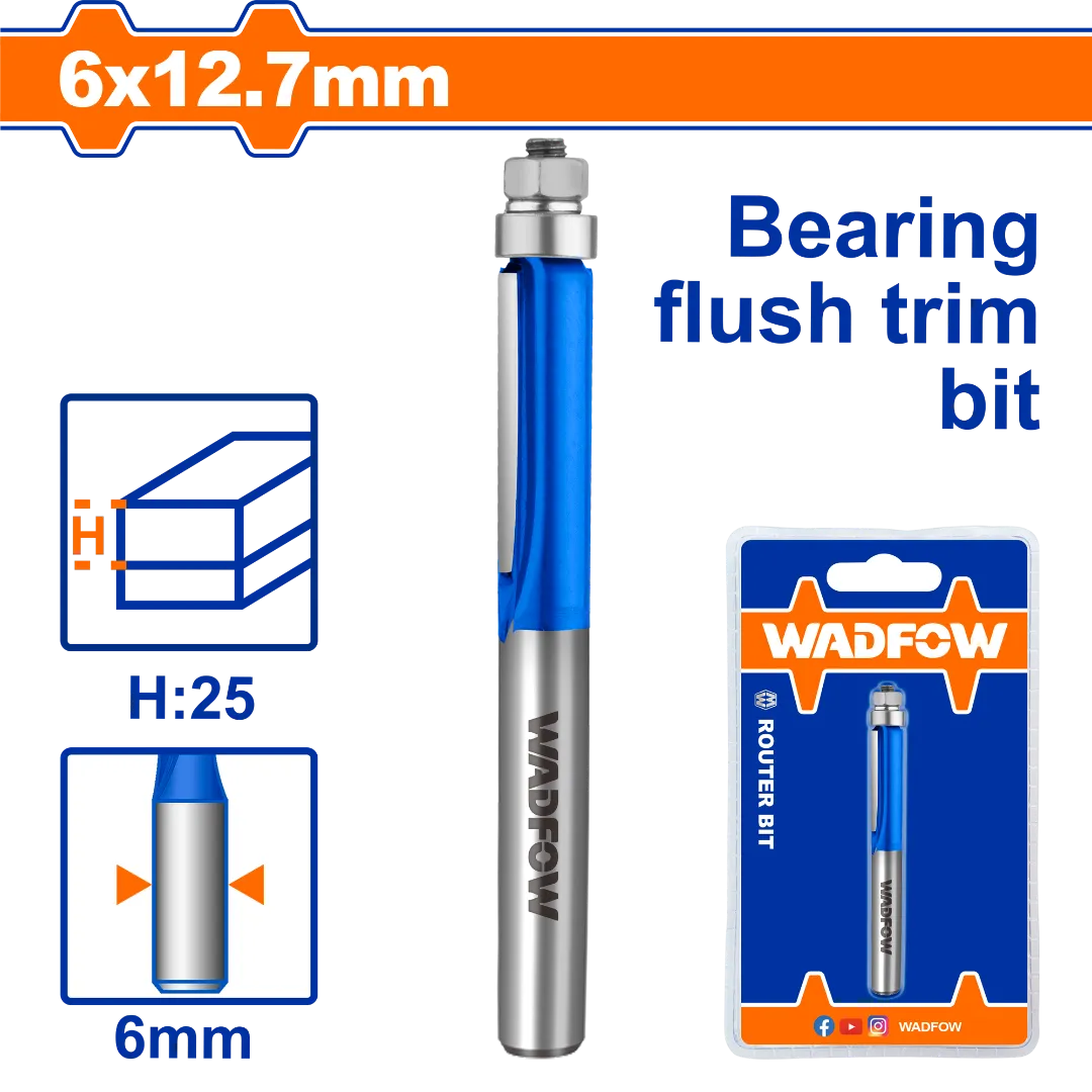 Mũi phay gỗ thẳng bi dưới 6x6x12.7mm Wadfow  WRG7404