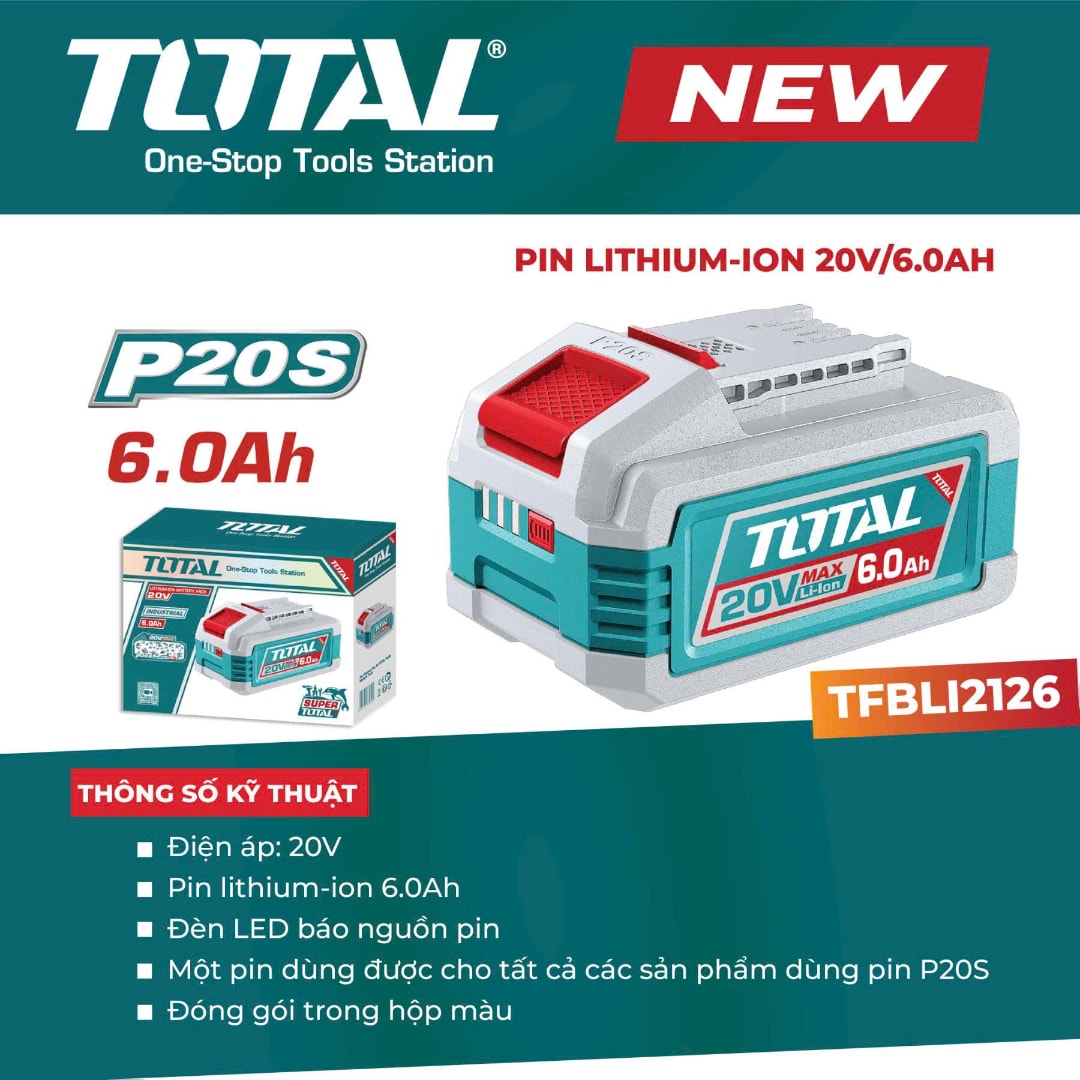 Pin Lithium-ion 20V/6.0Ah -TOTAL-TFBLI2126