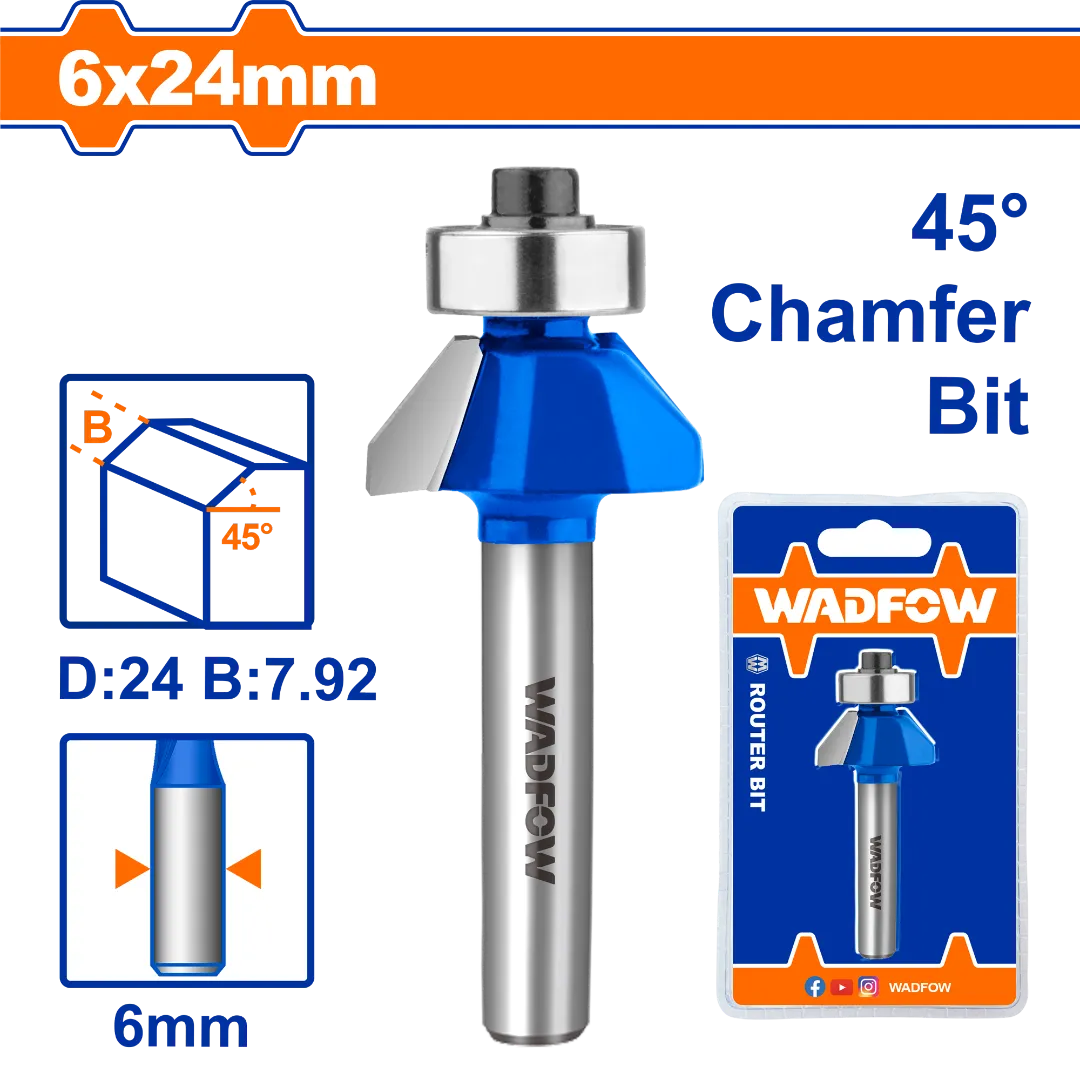 Mũi phay gỗ vát 45° 6x6x24mm WADFOW WRG3402