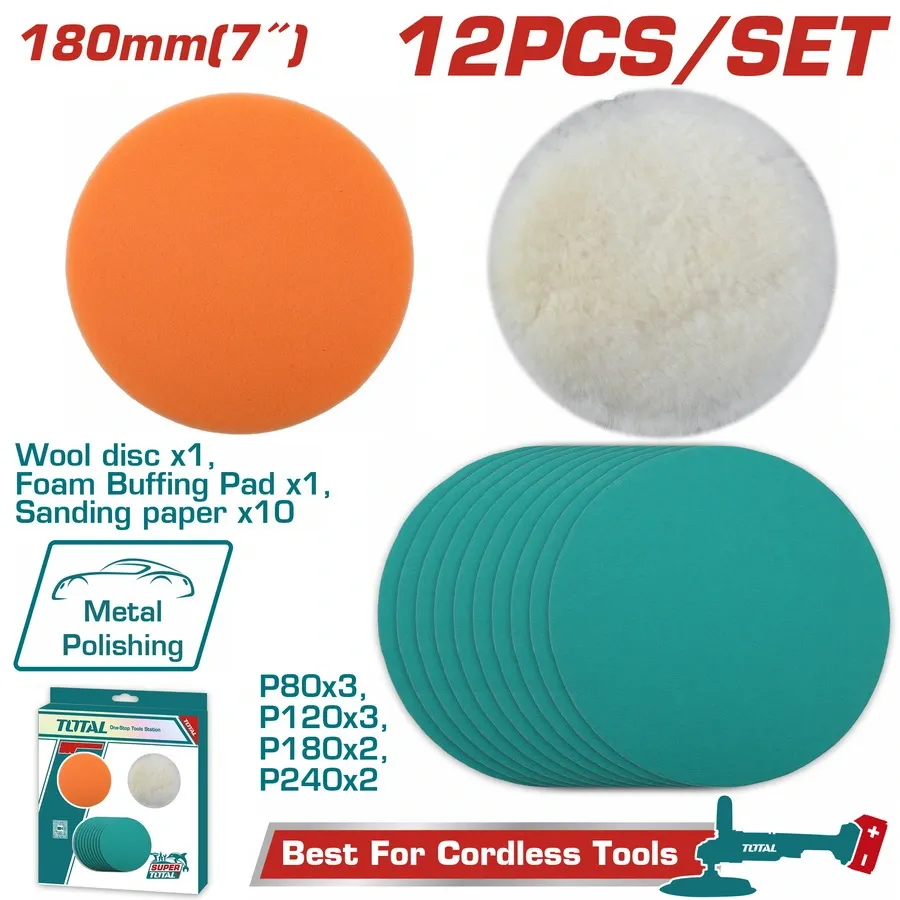 Bộ 12 đĩa mài bóng và đánh bóng 180mm-TOTAL-TAC18012