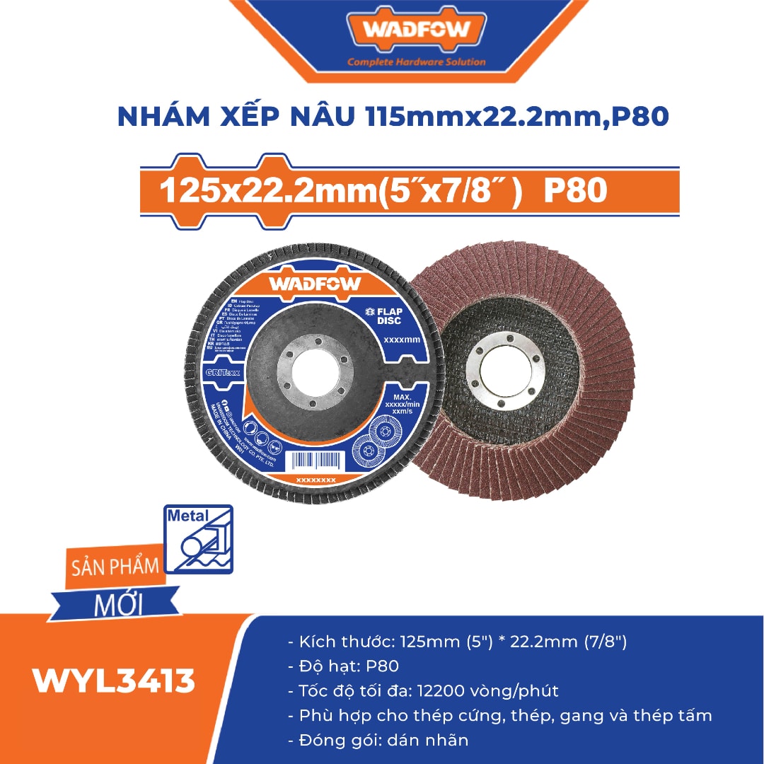 Nhám xếp nâu 115mmx22.2mm,P80-Wadfow-WYL3413