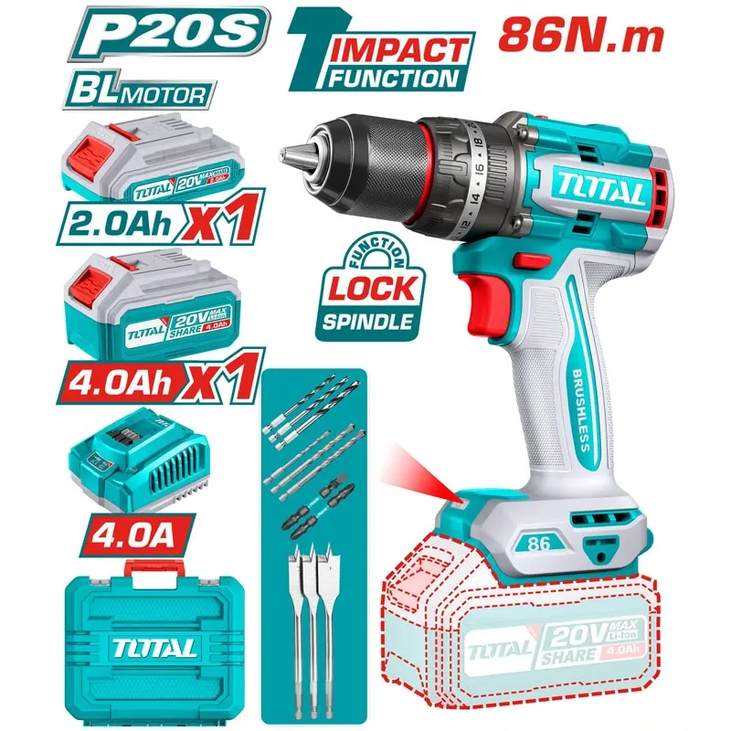 Máy khoan búa không chổi than dùng pin 20V-TOTAL-TIDLI20868