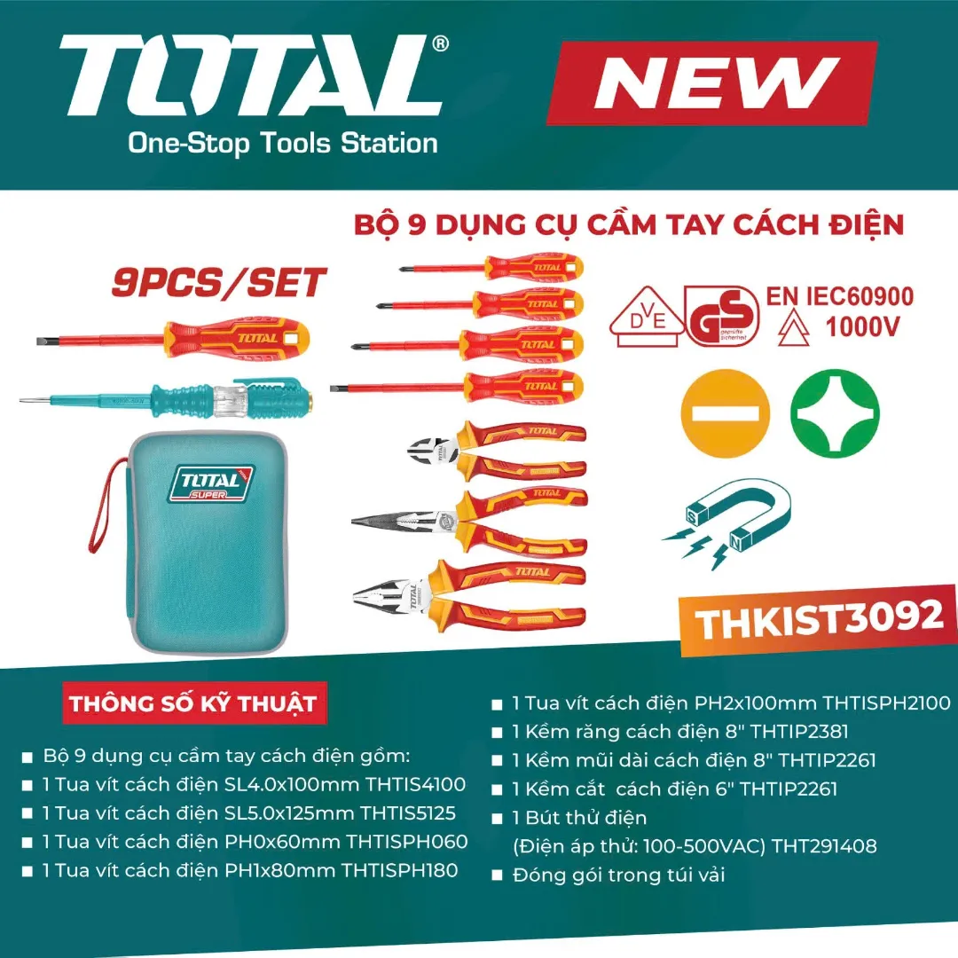 Bộ 9 dụng cụ cầm tay cách điện-TOTAL-THKIST3092