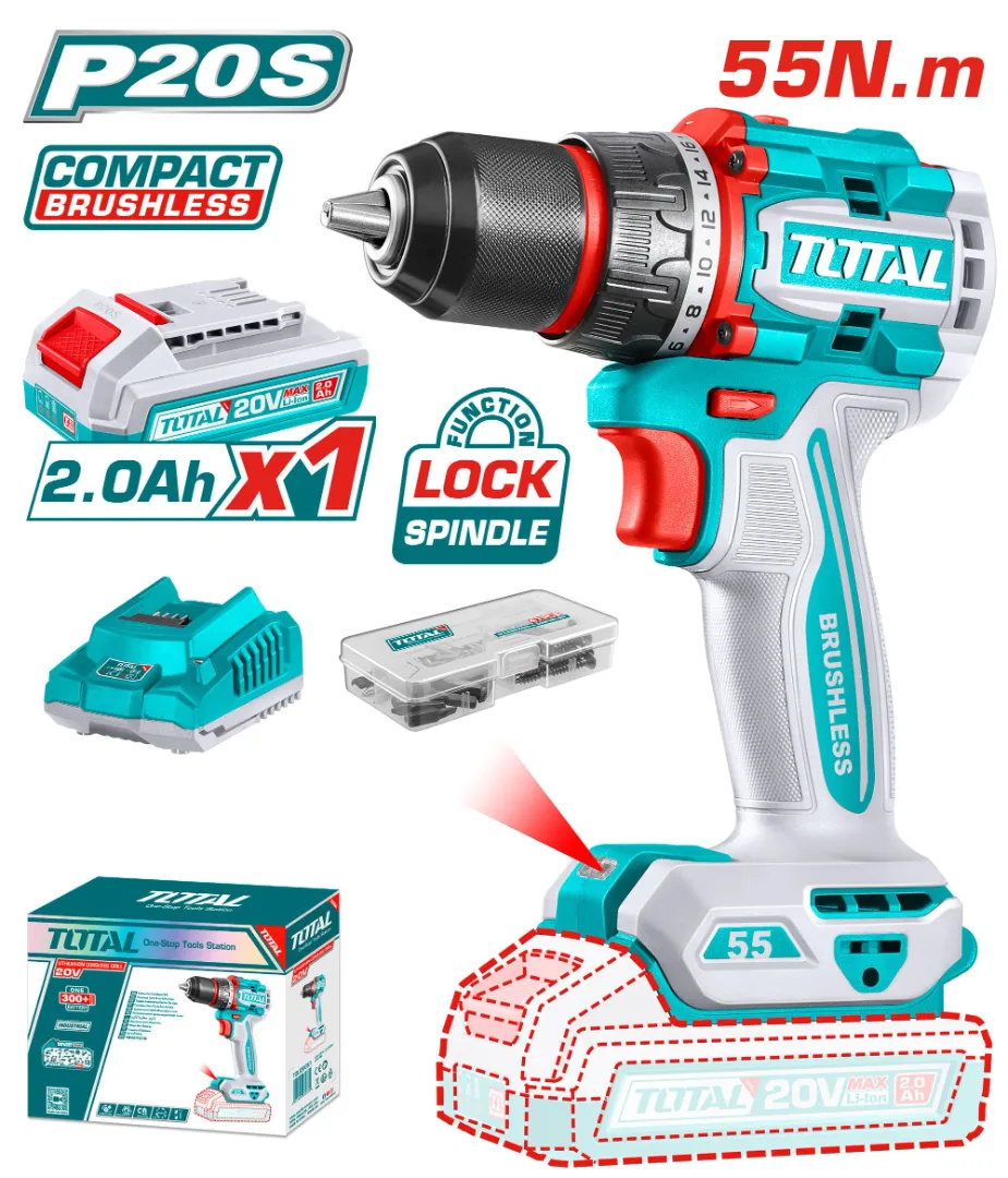 Máy khoan không chổi than dùng pin Lithium-ion 20V-TOTAL-TDLI205582