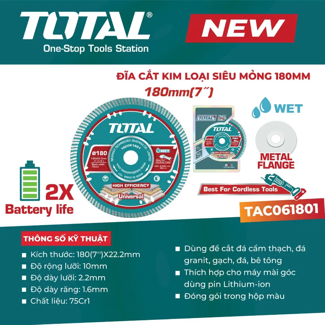 Đĩa cắt gạch siêu mỏng 180mm-TOTAL-TAC061801