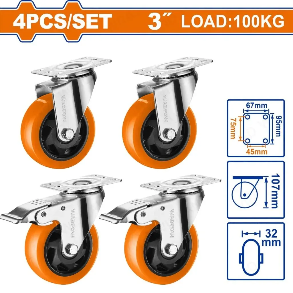 Bộ 4 Bánh xe đẩy xoay 3" và Bánh xe đẩy xoay 3" có khóa WADFOW WJLS9304