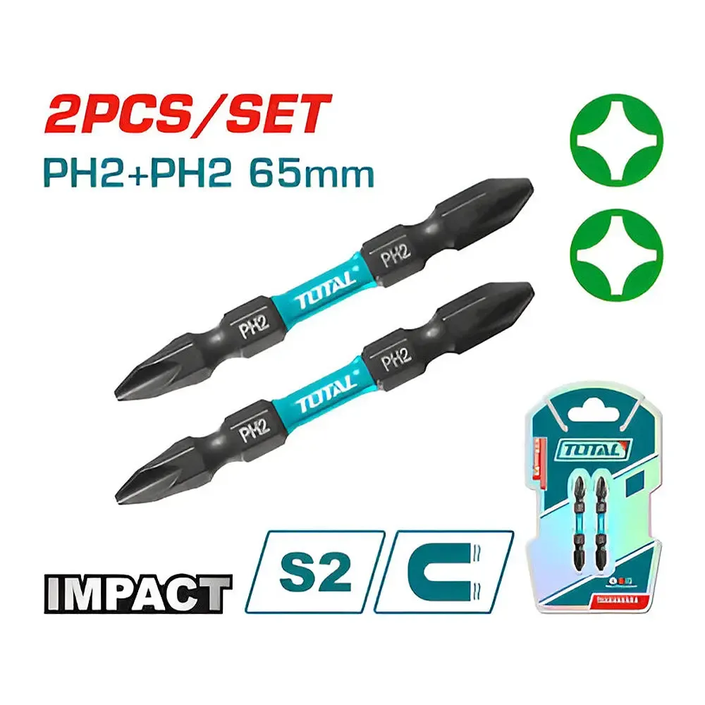 Bộ 2 mũi bắt vít PH2+PH2, 65mm-TOTAL-TACIM72PH265