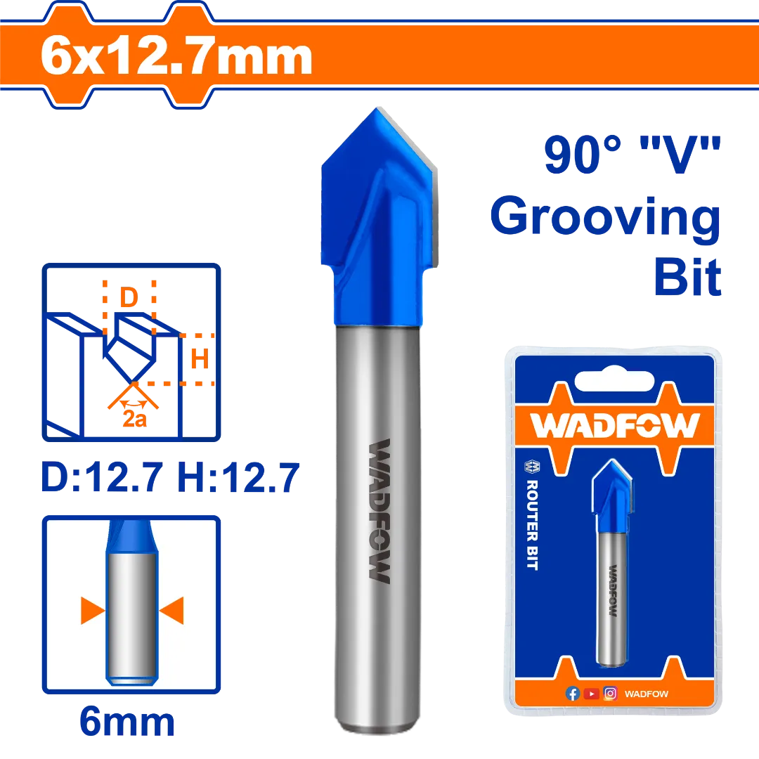 Mũi phay gỗ cắt rãnh V 6x12.7mm Wadfow  WRG2404