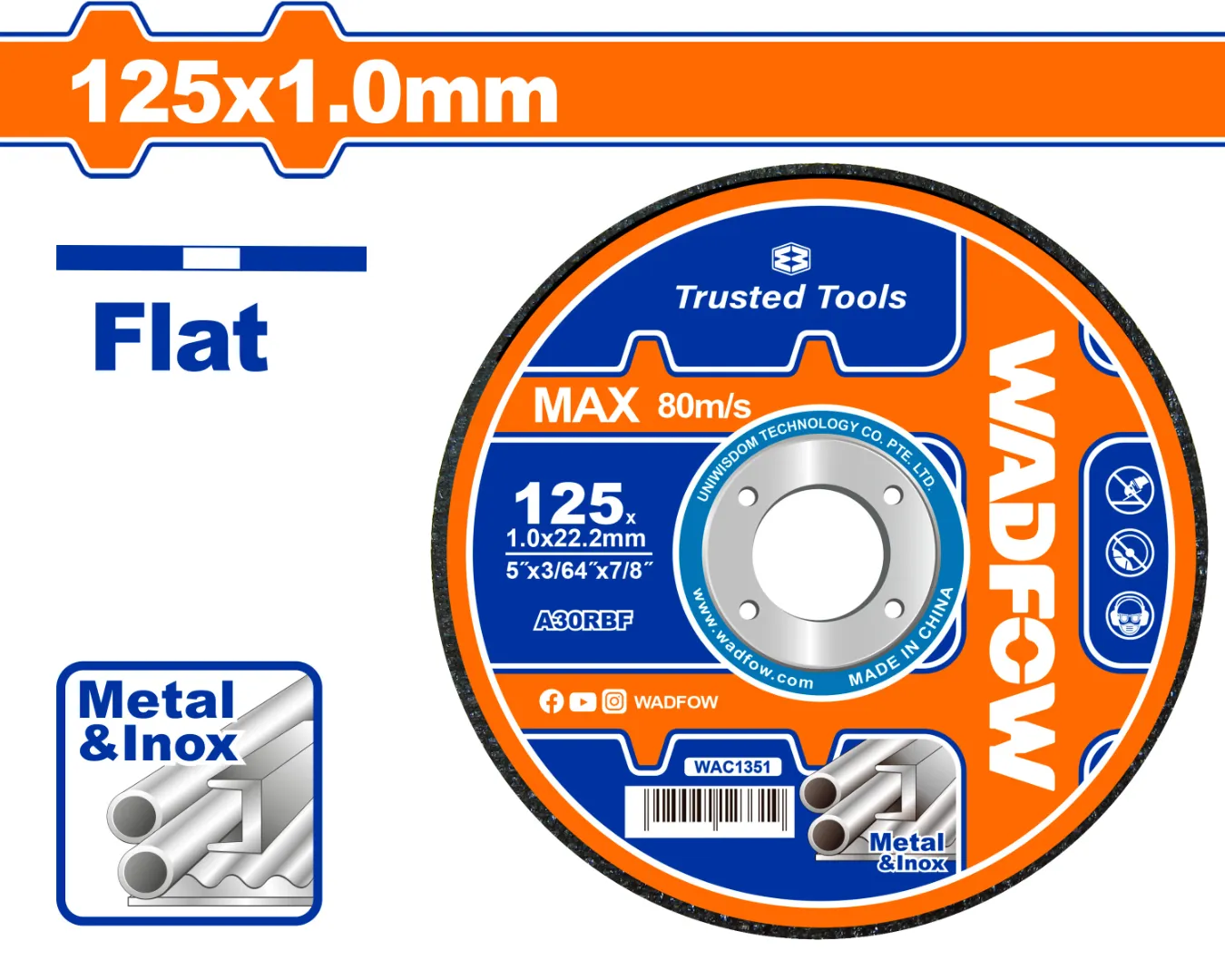 Đá cắt kim loại 125x1x22.2mm WADFOW WAC1351