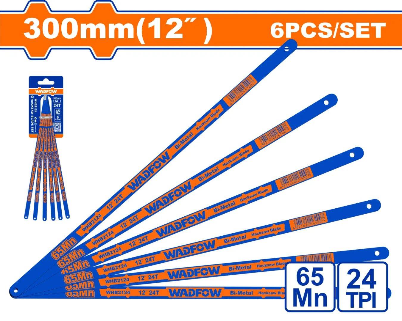 Bộ 6 lưỡi cưa khung cưa sắt 300mm(12") 24T-Wadfow WHB2124