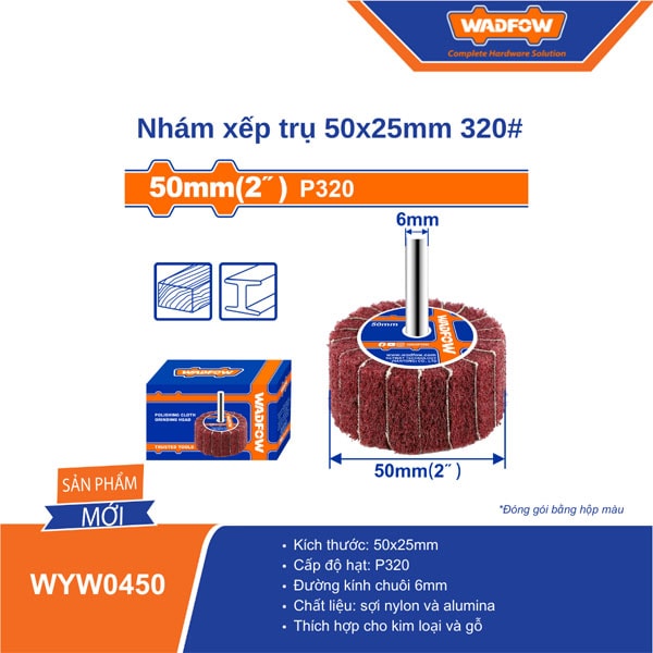 Nhám xếp trụ 50x25mm 320# Wadfow  WYW0450