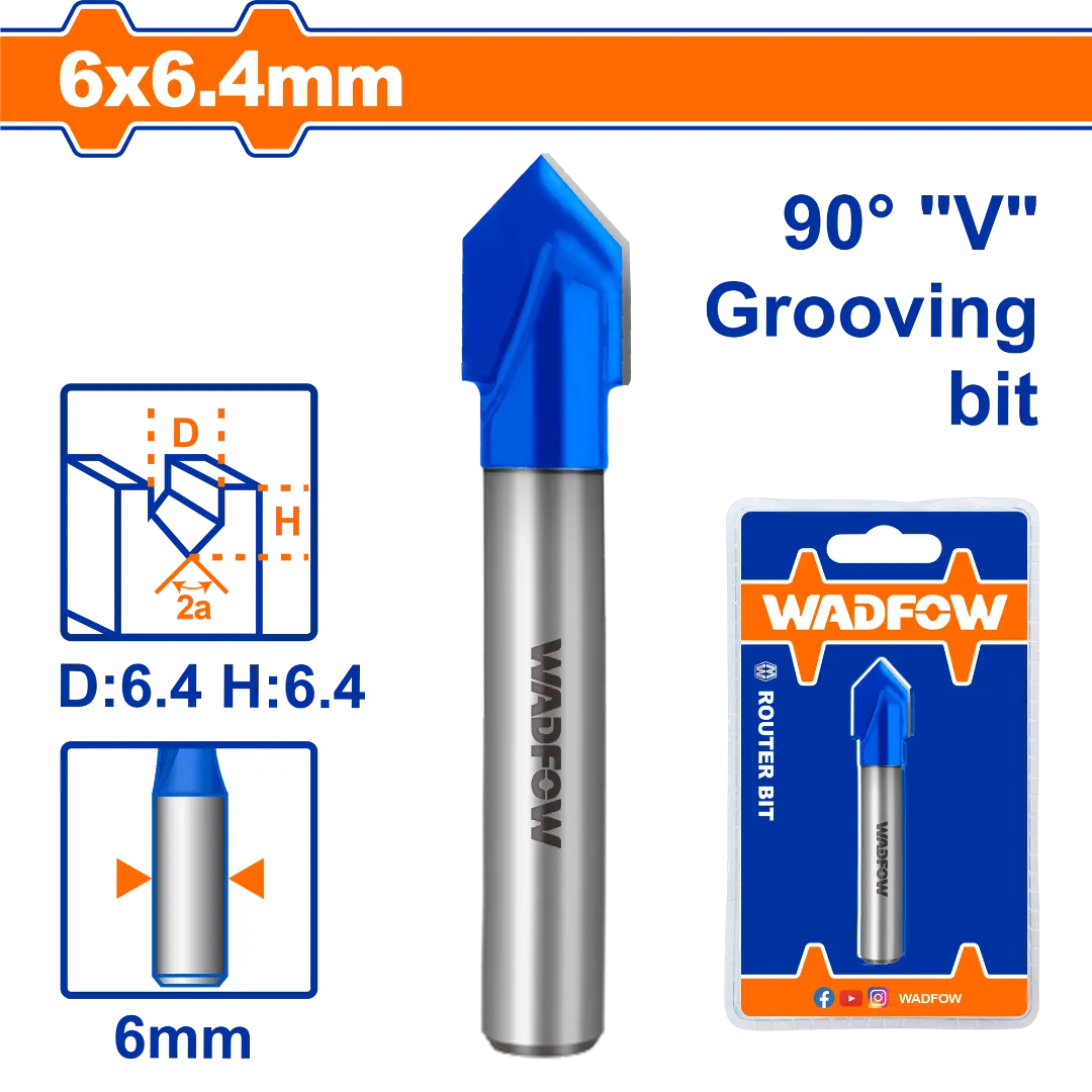 Mũi phay gỗ cắt rãnh V 6x6.4mm Wadfow  WRG2401