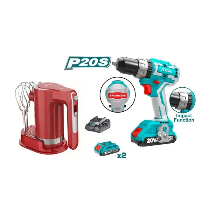 Bộ combo  máy trộn cầm tay KMMX006R  dùng pin và máy khoan búa không chổi than dùng pin Lithium-ion 20V TIDLI20608-TOTAL-TOSLI23062
