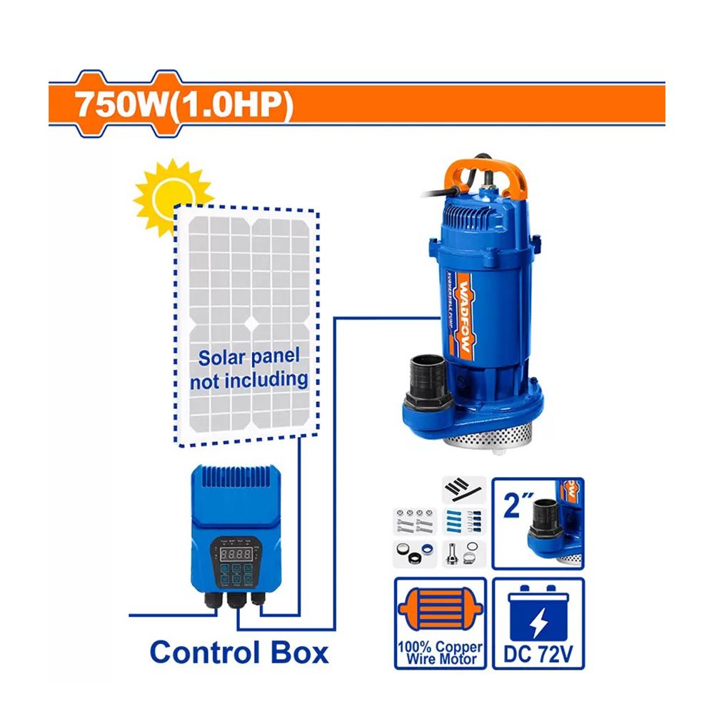 Máy bơm chìm năng lượng mặt trời (không bao gồm tấm năng lượng mặt trời) 750W(1.0HP) Wadfow WWPQDC03