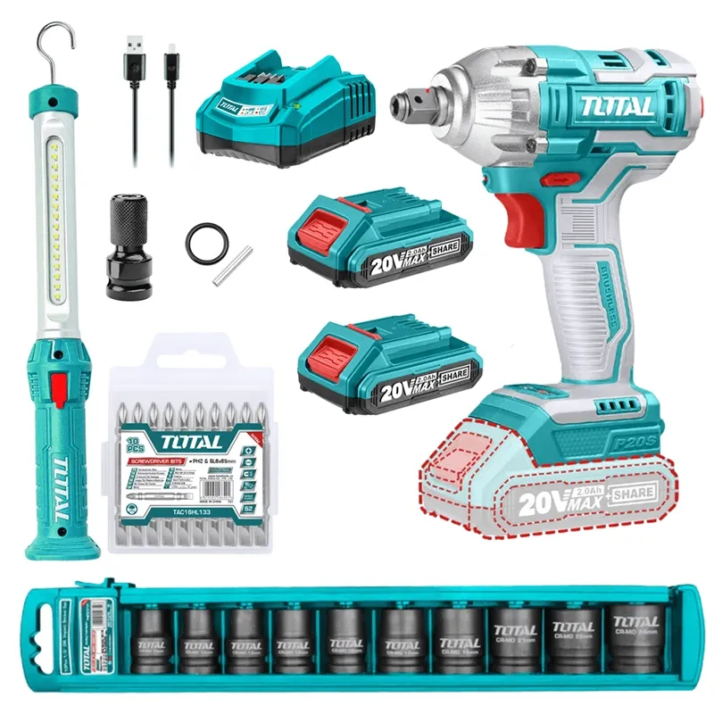 Bộ combo máy siết buloong không chổi than TIWLI2038 & đèn làm việc TWLI35261 dùng pin 20V-TOTAL-TOSLI231004