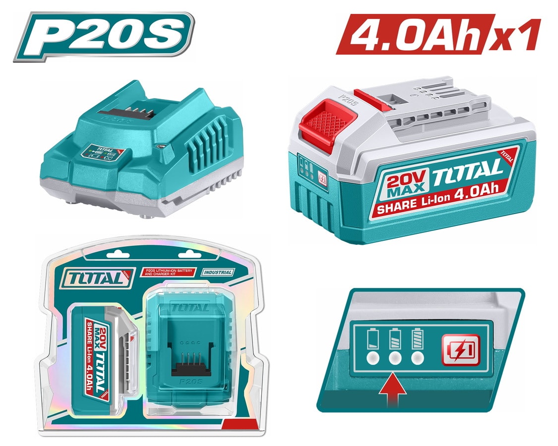 Bộ 1 pin TFBLI20021 và 1 sạc TFCLI2001 dùng pin Lithium-Ion 20V-TOTAL-TFBCPK1012