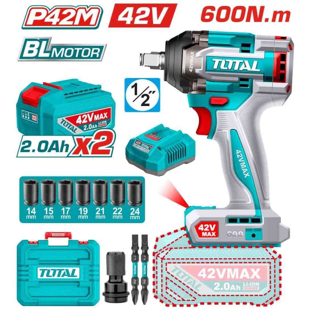 Máy siết buloong không chổi than dùng pin 42V-TOTAL-TIWLI42602