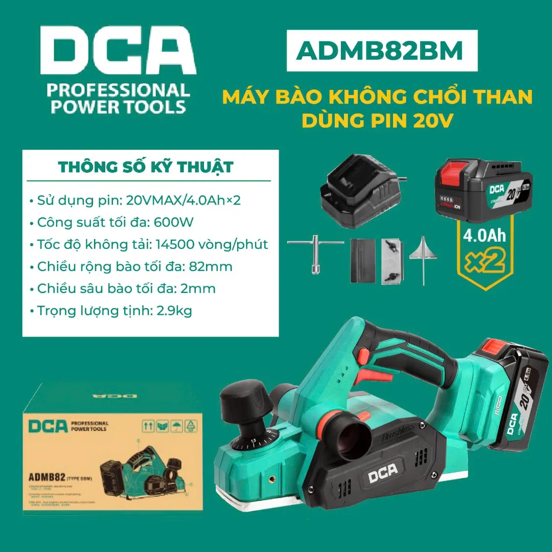 Máy bào không chổi than dùng pin 20V-DCA-ADMB82BDM