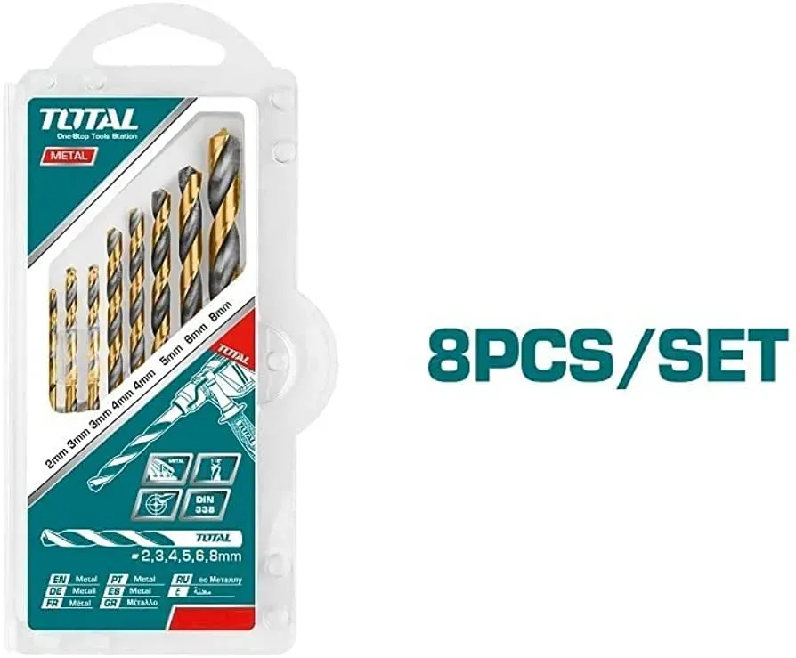 Bộ 8 mũi khoan kim loại HSS -TOTAL-TACSD0801