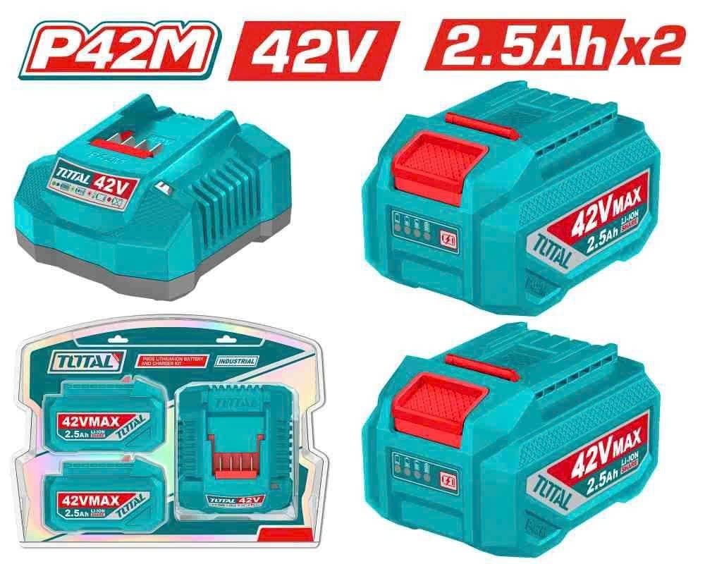 Bộ 2 pin Lithium 42V/ 2.5Ah và 1 sạc 42V-TOTAL-TFBCPM25221