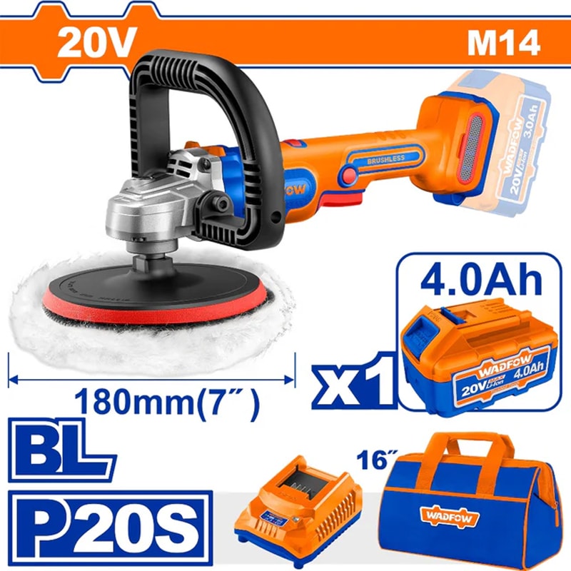 Máy đánh bóng dùng pin 20V-180mm (không chổi than) Wadfow  WHL1B181