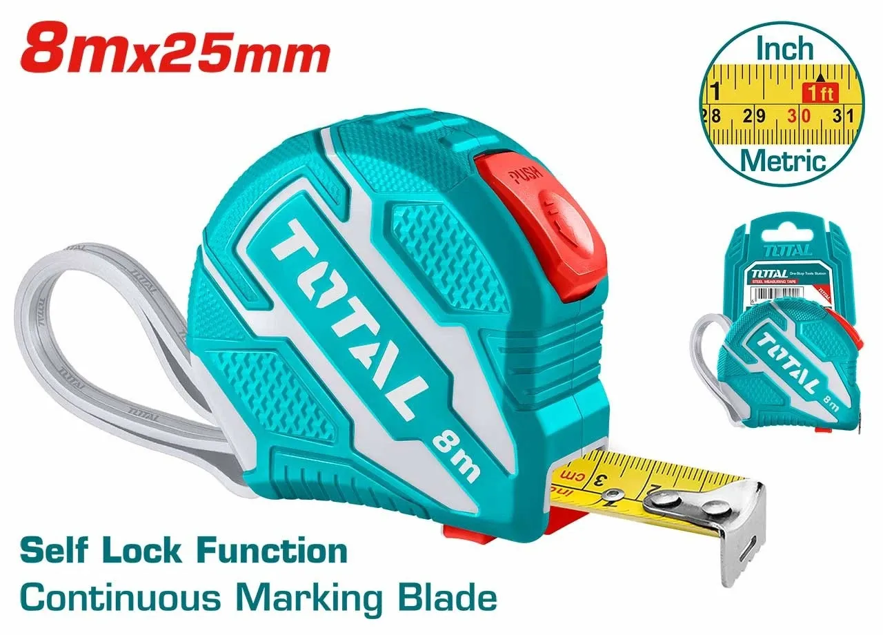 Thước kéo thép nền vàng 8mx25mm-TOTAL-TMT126281