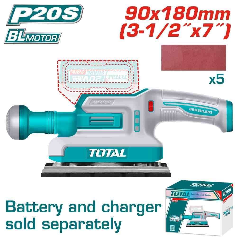 Máy chà nhám hình chữ nhật không chổi than dùng pin 20V (không kèm pin & sạc)-TOTAL-TFSLI2031
