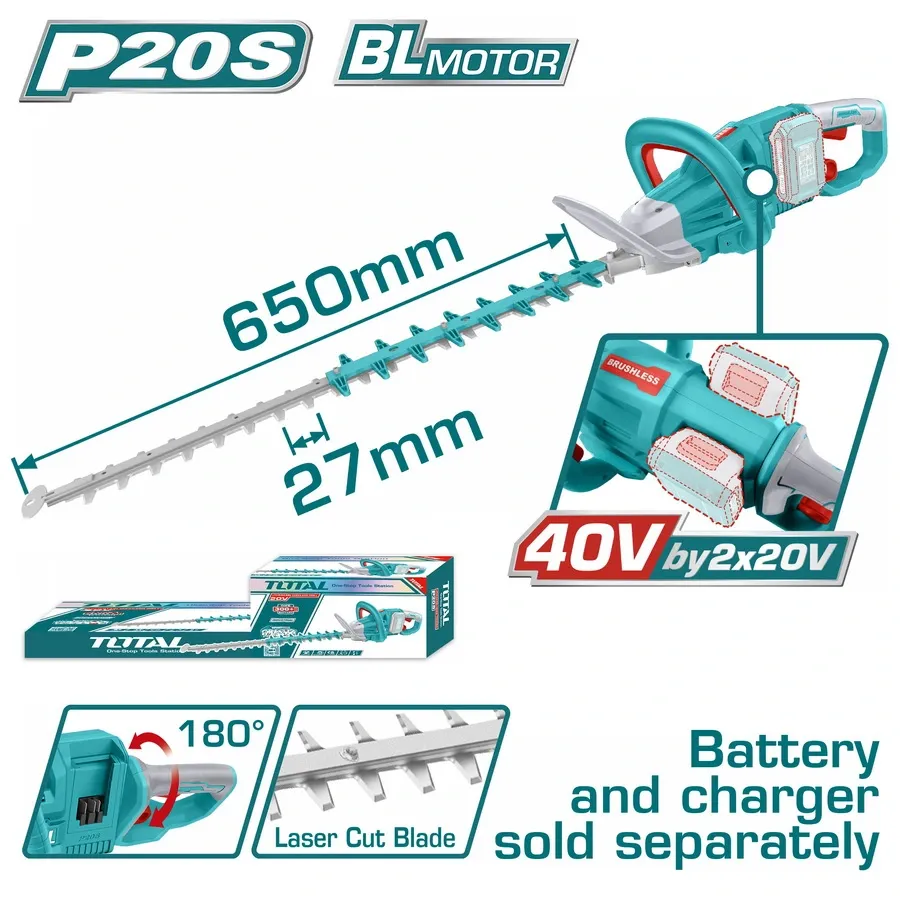 Máy cắt hàng rào dùng 2 pin 20V (không kèm pin & sạc)-TOTAL-THTLI40028