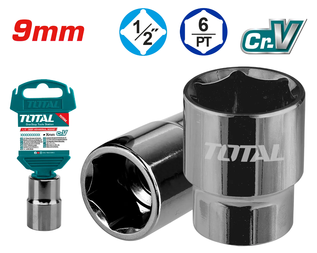Đầu tuýp lục giác 1/2"  (9mm) -TOTAL-THTST12091
