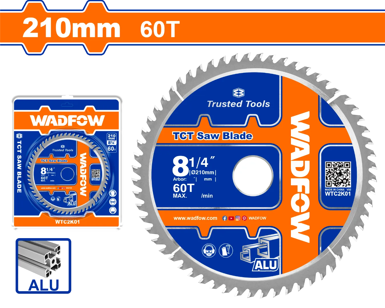 Lưỡi cưa nhôm TCT 210mm-60T WADFOW WTC2K01