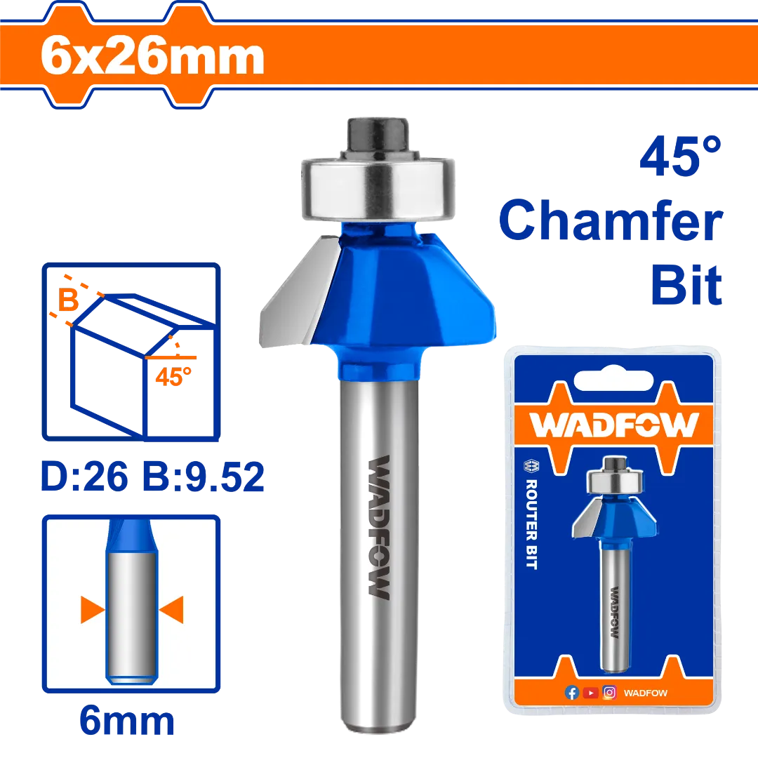 Mũi phay gỗ vát 45° 6x6x26mm WADFOW WRG3403