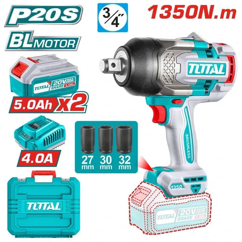 Máy siết buloong không chổi than dùng pin 20V-TOTAL-TIWLI20135