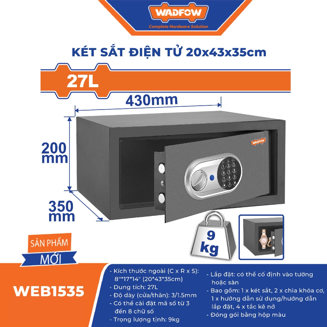 Két sắt điện tử 20x43x35cm-Wadfow-WEB1535