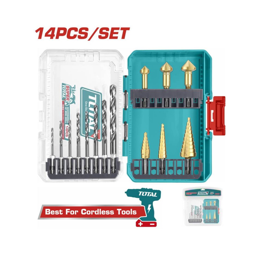 Bộ 14 mũi khoan HSS 4341 và mũi khoan bậc thang-TOTAL-TACSDL61401