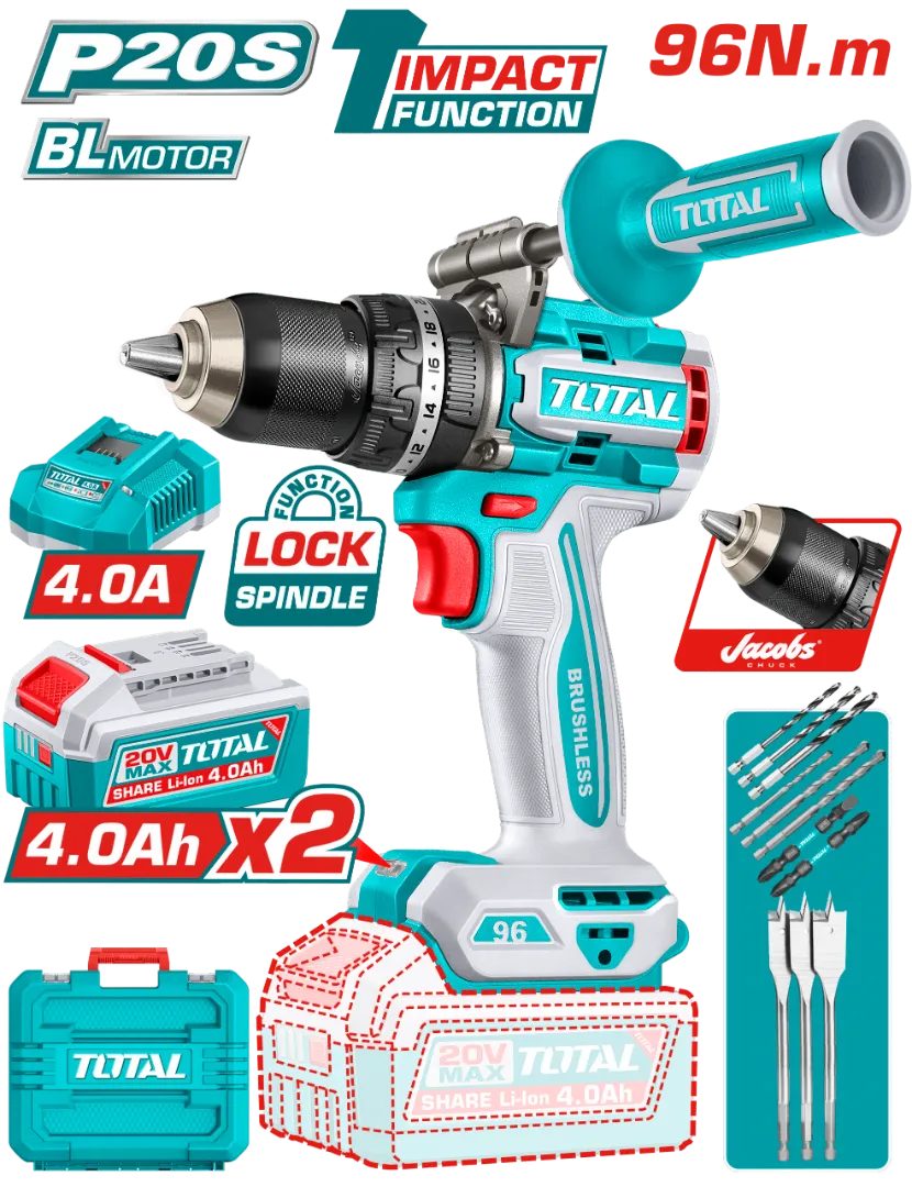 Máy khoan búa không chổi than dùng pin 20V-TOTAL-TIDLI209686