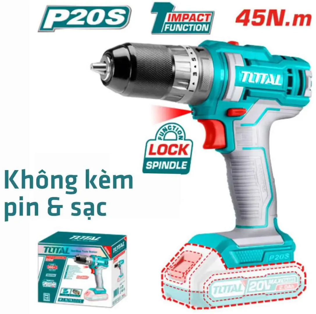 Máy khoan búa dùng pin 20V (không kèm pin & sạc)-TOTAL-TIDLI201455
