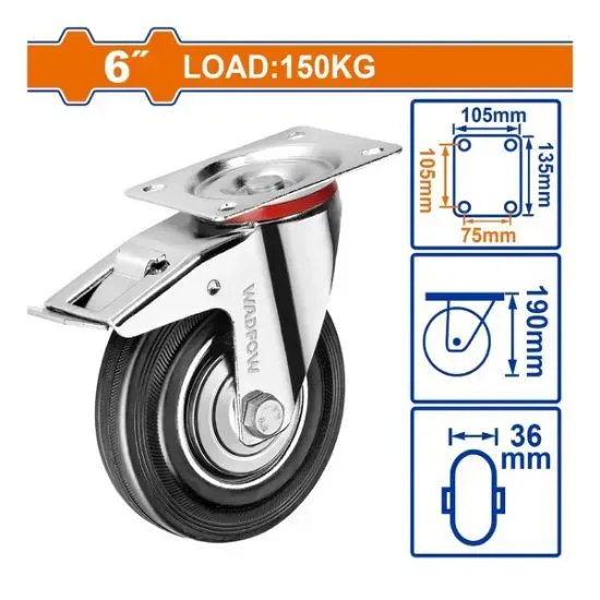 Bánh xe đẩy thép + cao su xoay 6" WADFOW WJL3363