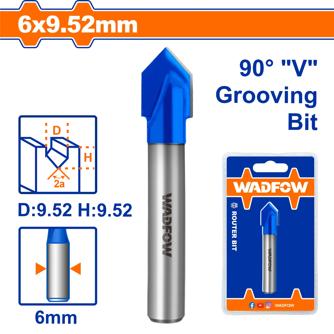 Mũi phay gỗ cắt rãnh V 6x9.5mm Wadfow  WRG2403